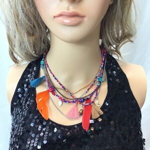 Fashion Boho Chic Beaded Feather Tribal Dangle Fringe Tassel Necklace